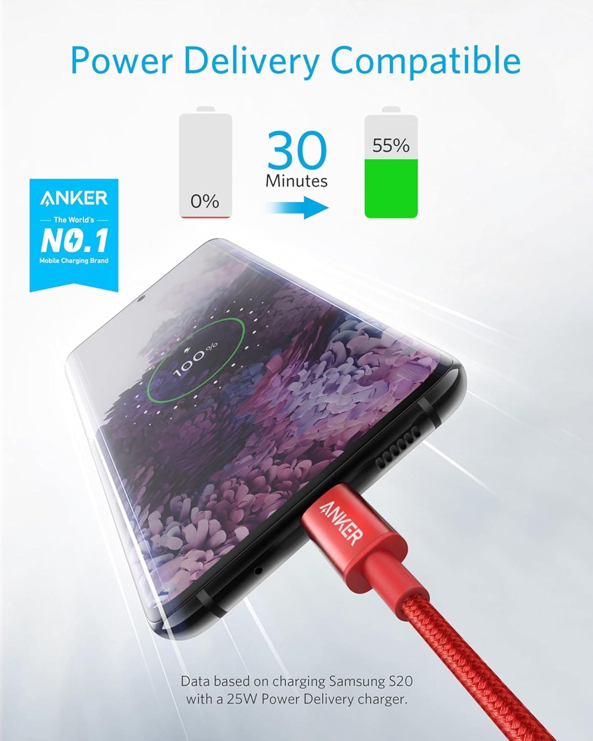 Anker USB C to USB C Cable, Type-C 60W Fast Charging Cable (3.3 FT, 2Pack) for Iphone 17 Series, Ipad Mini 6 and More (Red) (Pack of 2)