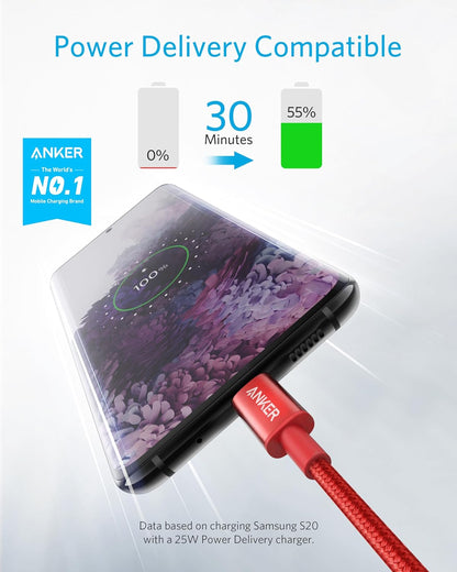 Anker USB C to USB C Cable, Type-C 60W Fast Charging Cable (3.3 FT, 2Pack) for Iphone 17 Series, Ipad Mini 6 and More (Red) (Pack of 2)