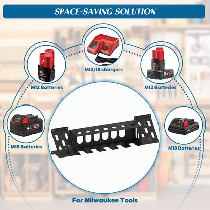 3-in-1 Metal Wall Mount for Milwaukee Chargers & Batteries