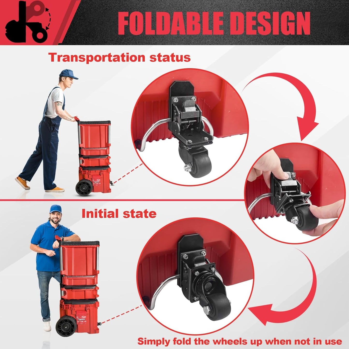 Steel Front Caster Wheel Kit for Milwaukee Packout Rolling Toolbox