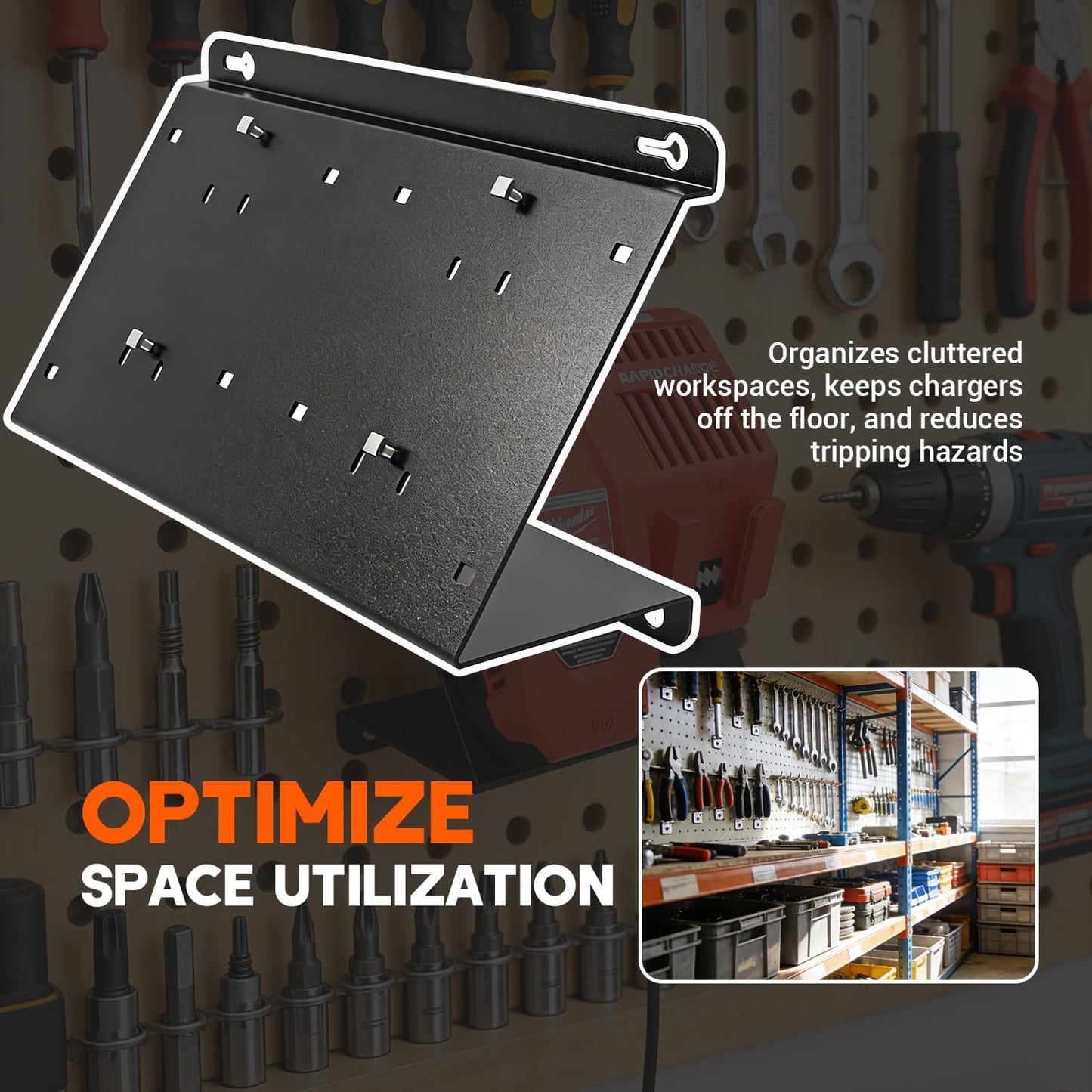 Dual Angled Steel Wall Bracket for Milwaukee M12 & M18 Chargers