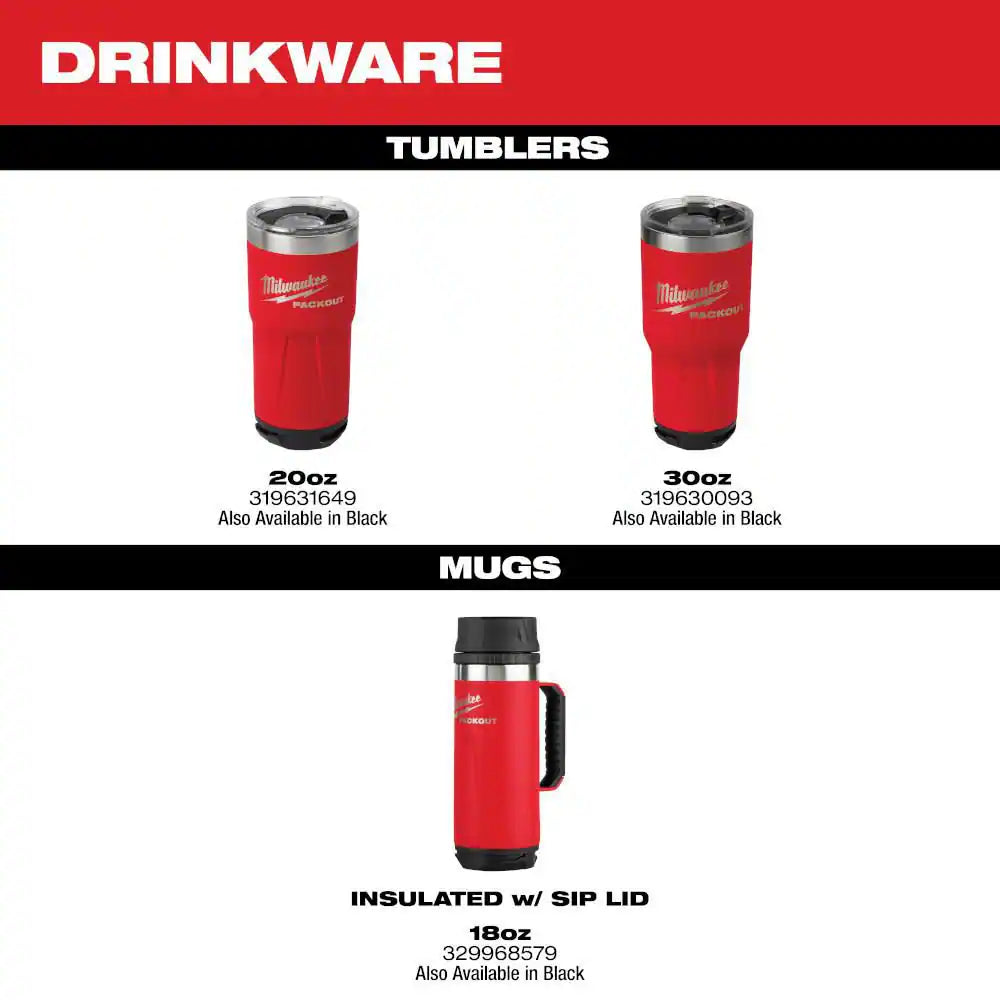 Milwaukee PACKOUT Tumbler — 20 oz Red / 30 oz Black