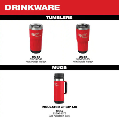 Milwaukee PACKOUT Tumbler — 20 oz Red / 30 oz Black
