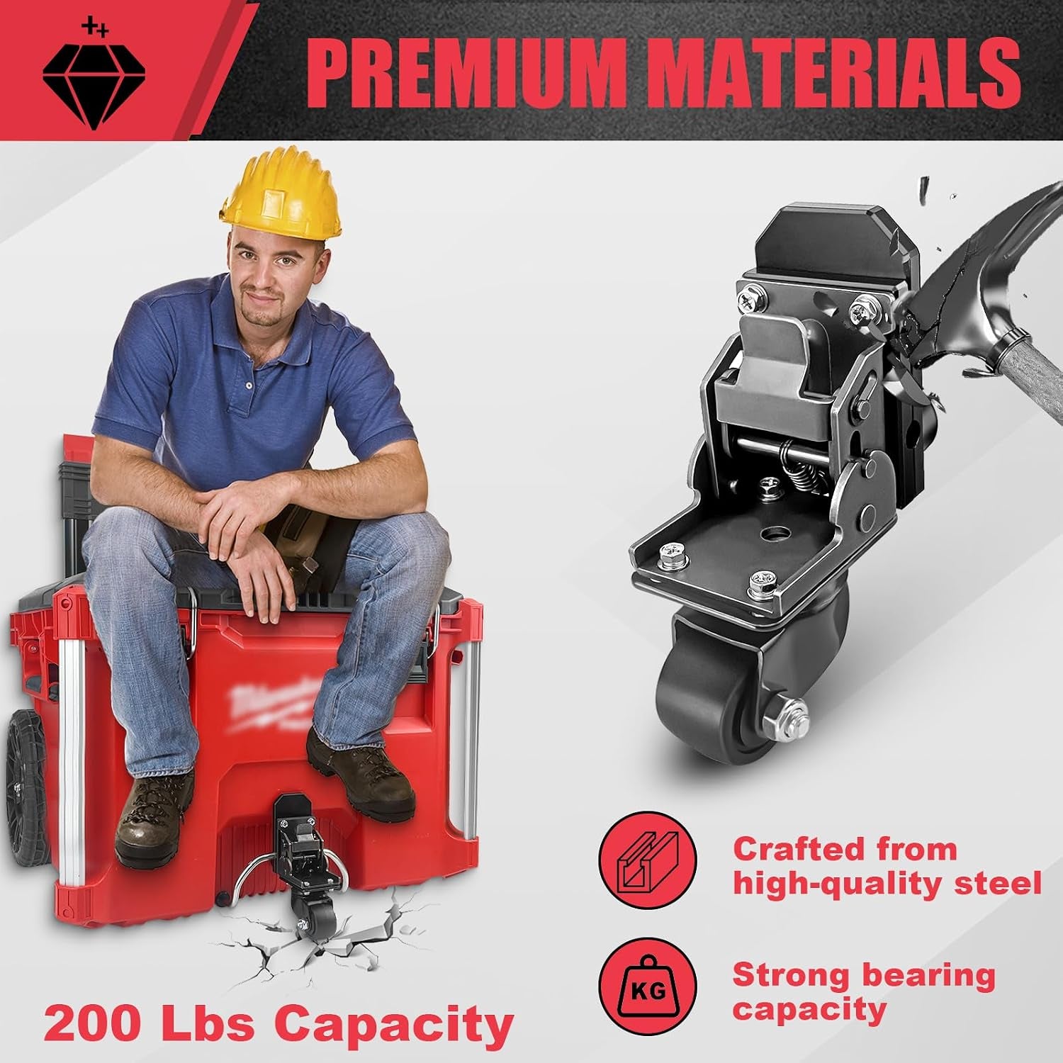 Steel Front Caster Wheel Kit for Milwaukee Packout Rolling Toolbox