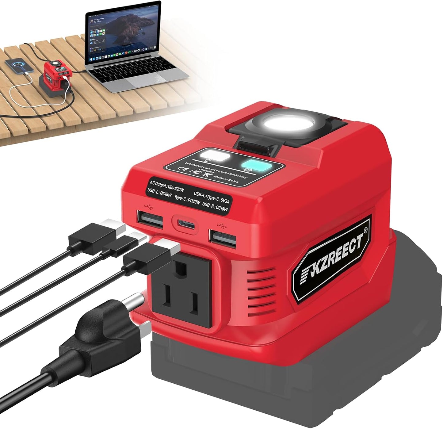 220W Power Inverter Compatible with Milwaukee M18 Battery