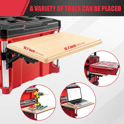 Heavy Duty Foldable Work Table Compatible with Milwaukee Packout Toolbox,Side Storage for Your Packout System，Wood
